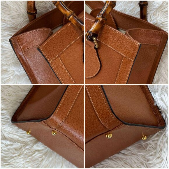 GUCCI VINTAGE DIANA LEATHER BAMBOO TOTE BAG - Picture 7 of 12